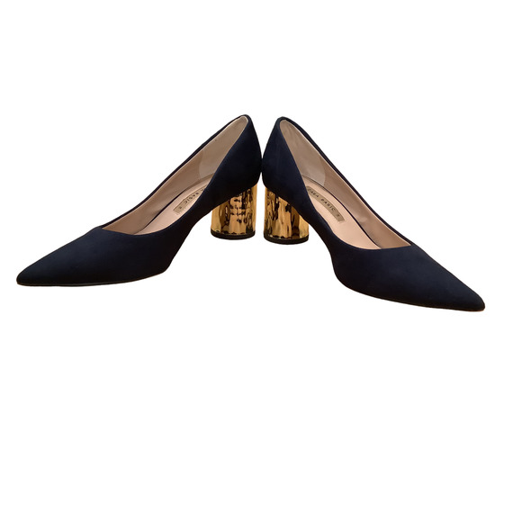 ZARA BASIC COLLECTION  PUMP WITH GOLD HAMMERED HEEL US 7 EU 38 - Picture 2 of 8